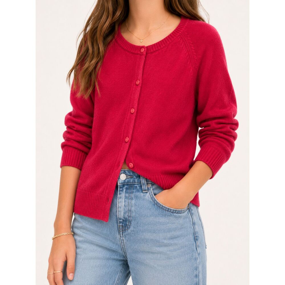 Lands' End Red Cardigan Sweater Youth XL (14-16) Cotton Modal Preppy Classic